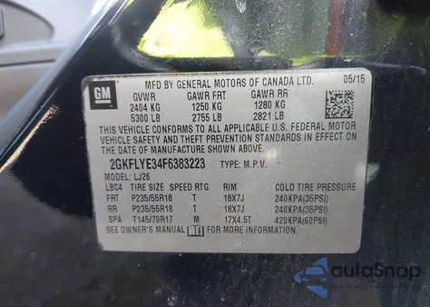 2015 GMC Terrain Slt-2 from USA, damaged, VIN 2GKFLYE34F6383223